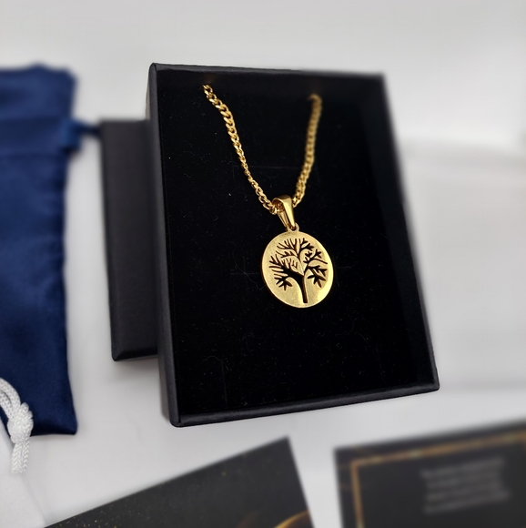 18K Gold Plated Tree Of Life Pendant and 18K Gold Plated Miami Cuban Link - Picture 3 of 13